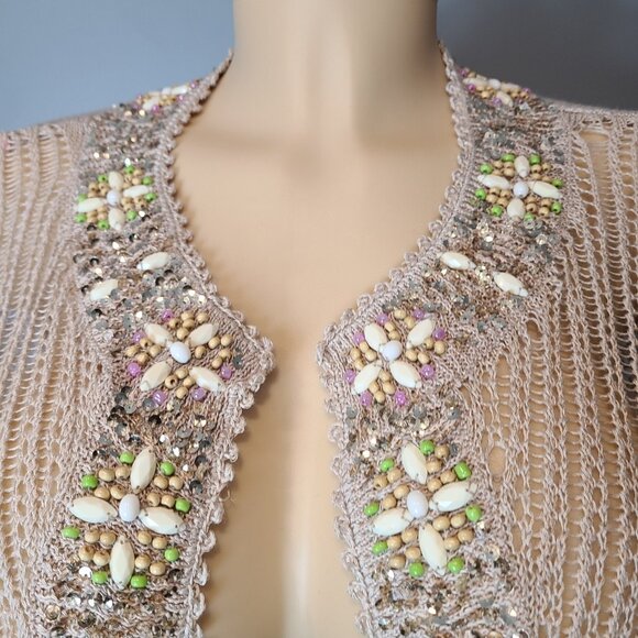 Victorias Secret Beaded Crochet Mesh Swim Cover Up Sweater Medium Resort 2010s - Picture 2 of 14